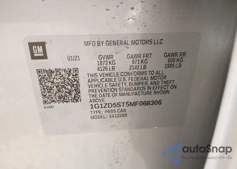 2021 Chevrolet Malibu Fwd Lt from USA, damaged, VIN 1G1ZD5ST5MF068306